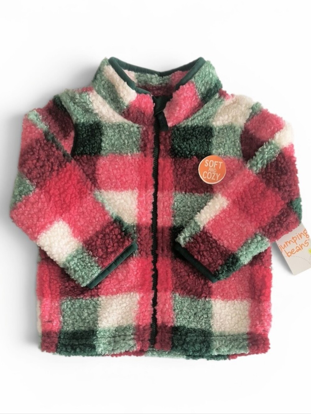 Jumping Beans High Pile Holiday Plaid Fleece Full Zip Jacket Size 18 Months